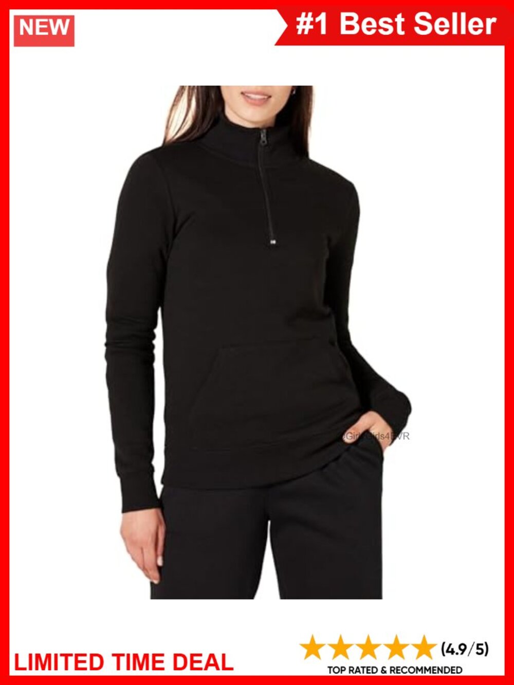 Long Sleeve Fleece Quarter-Zip Pullover Sweatshirt with Kangaroo Pocket